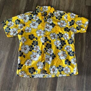 KIRRA yellow blue white  floral vintage Hawaiin button up shirt mens XL